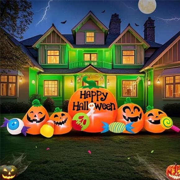 8FT Halloween Inflatable Decoration Pumpkin and Candy Eyeball Combo Decorations - Picture 7 of 7